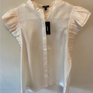 Express Cream Puff Sleeve Blouse with Mandarin Collar
